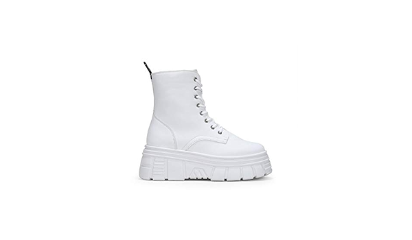 BOSANOVA Botas blancas de caña media con cordones, detalle de tira trasera  con logo y suela track. Cierre con cremallera. : Amazon.es: Zapatos y  complementos