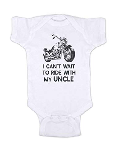 Hello Handmade I Can't Wait to Ride with My Uncle Motorcycle Bike Baby Bodysuit Shower Gift (6 Months Bodysuit, White)