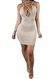 LOV ANNY Women's Sleevless Cutout Lace Up Backless Party Bandage Dress Khaki L