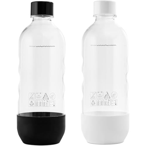 Replacement for SodaStream Bottles fits Fizz, One Touch, Jet, Source, Play, Genesis, Power (2-Pack, Black & White)