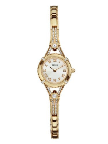 GUESS Petite Vintage Inspired Gold-Tone Crystal Bracelet Watch with Self-Adjust…