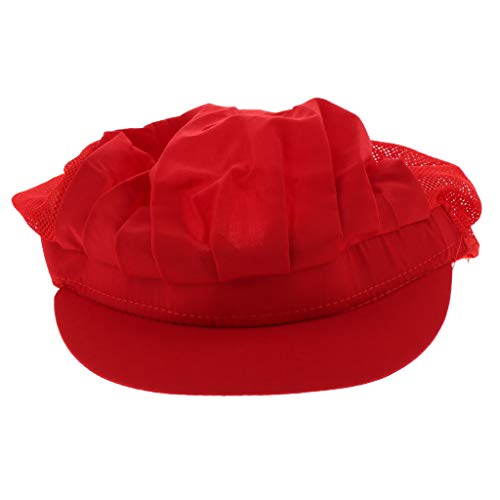 Flameer 2Pcs Red Half Mesh Chef Waiter Cap Restaurant Kitchen Workshop Hair Net Cooling Reusable Bouffant Adjustable Food Service Hair Hat Protective