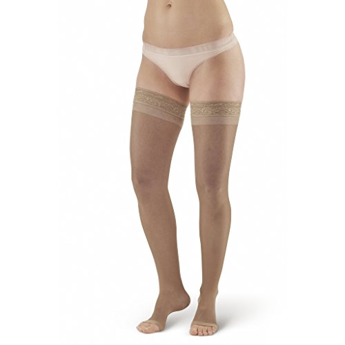 Ames Walker Women's AW Style 48 Sheer Support Open Toe Thigh High w/Lace Silicone Band - 20-30mmHg Nude X-Large 48-XL-NUDE Nylon/Spandex