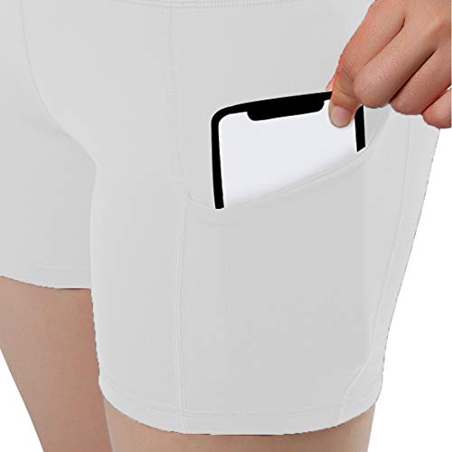 LOVESOFT Women's Workout Cycling Running Volleyball Tights Yoga Shorts with Side Pockets (White1, Medium) - Thumbnail 4