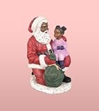 African American Christmas Santa Kneeling with Girl Figurine