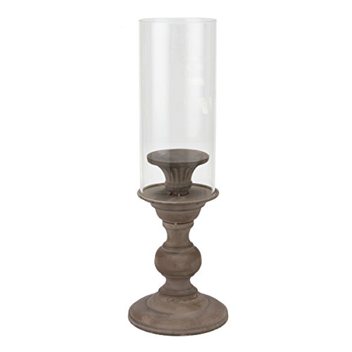 Stonebriar Antique Zinc Metal Hurricane Candle Holder with Removable Glass Cylinder, Vintage Pillar Stand for Dining Table Centerpiece, Coffee Table, Mantel, Or Any Table Top