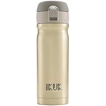 IKUK Porcelain Lining/Stainless Steel Thermos, 10-Ounce Vacuum Insulated Beverage Bottle/Travel Mug with Flip Top Lid