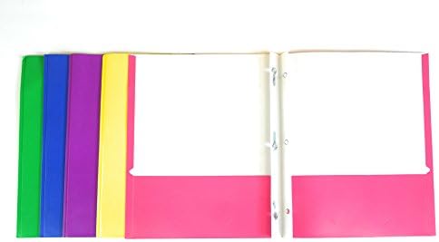 2 Pocket Folders With Prongs 5 Piece Bundle Blue Yellow Green Pink Purple