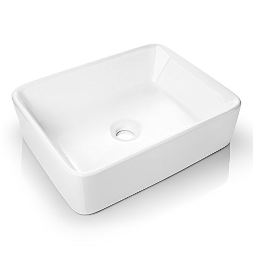 MiligorÃ© 19" x 15" Rectangular White Ceramic Vessel Sink - Modern Above Counter Bathroom Vanity Bowl