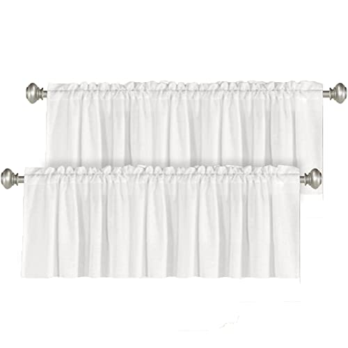 H.VERSAILTEX Natural Linen Curtain Valances for Kitchen Windows Privacy Added Rod Pocket Valances Home Decoration Small Curtain, 52" W x 18" L, Heathered White, 2 Panels Set