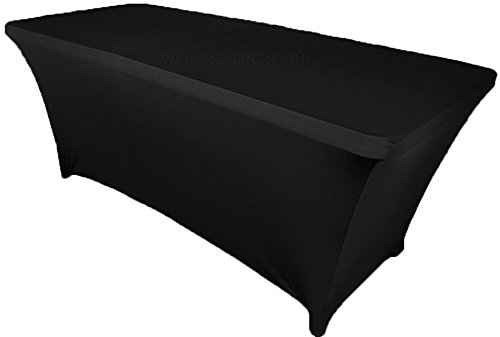 Wedding Linens Inc. Wholesale (200 GSM) 5 FT Rectangular Spandex Stretch Fitted Table Cover Tablecloths Black