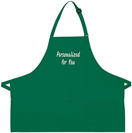 Personalized Three Pocket Bib Apron, Custom Embroidered Name, Regular, Kelly Green