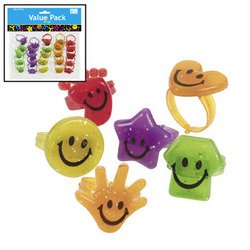 48 Glitter Smile Face Rings Plastic 1 Inch New