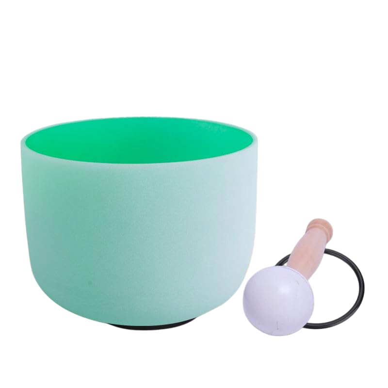 ENERGYSOUND Frosted F Heart Chakra 4th Octave Green Colored Quartz Crystal Singing Bowl 8 inch