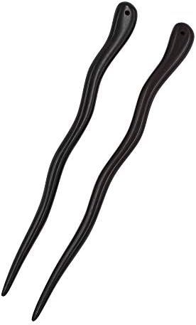 Natural Sandalwood Hair Sticks for Women - Set of 2 - Sustainable Retro Boho Fashion Chopsticks/Wood Hair Pins for Long Hair (Swim)