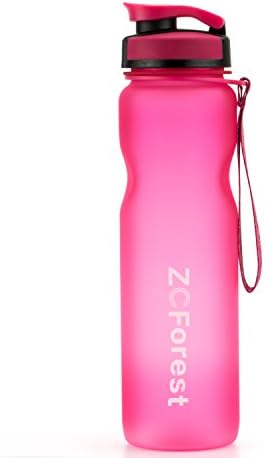 ZCForest Sport Water Bottles 36oz/1000ml, Wide Mouth Sports Cup for Travelers,Students,Scalers,Outdoor and Indoor Activities-Pink
