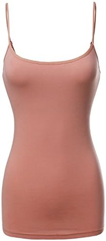 Women's Basic Solid Long Length Adjustable Spaghetti Strap Tank Top
