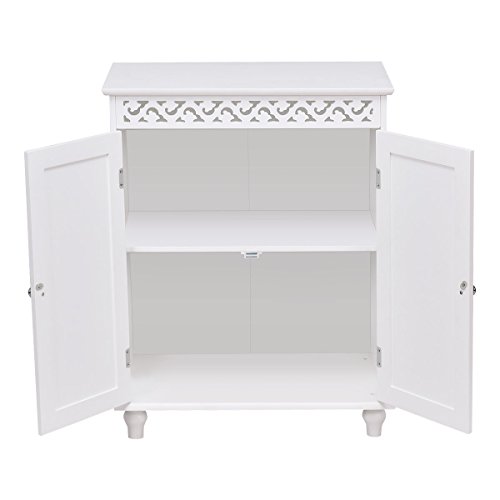 GentleShower Storage Cabinet, Wooden Floor Cabinet with 2 Doors and 2 Shelves, Home Fashions Cabinet Cupboard with White Finish and Stylish Design, Snow White