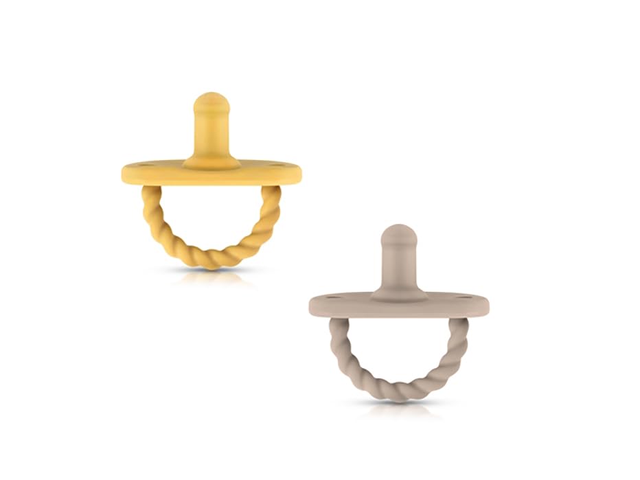 Sweetie Baby Pacifier The Ultimate Solution for Easy Breathing and Playful Comfort, Sensory Design and Triple Airflow Holes Set of 2 (Light Brown-Yellow)
