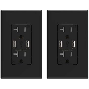 ELEGRP USB Charger Wall Outlet, Dual High Speed 4.0 Amp USB Ports with Smart Chip, 20 Amp Duplex Tamper Resistant Receptacle Plug, Wall Plate Included, UL Listed (2 Pack, Black)