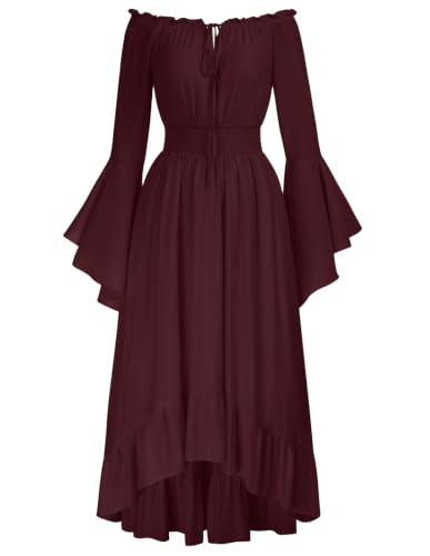 SCARLET DARKNESS Damen Mittelalter Renaissance Schulterfreies Maxikleid