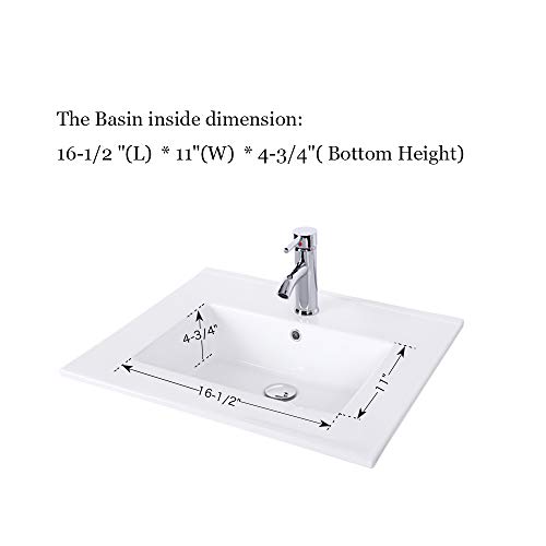 U-Eway 24" Rectangle Drop In White Bathroom Ceramic Sink Porcelain Top With Overflow Faucet Chrome 1.5 GPM Pop Up Drain Water Supply Lines EA08