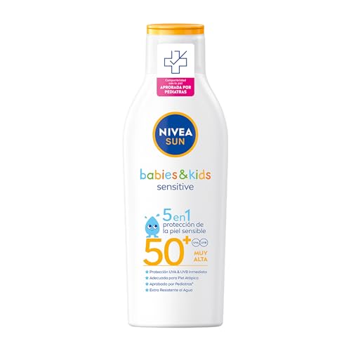 Babies & Kids Sensitive Leche Solar para niños FP50+ (1 x 200 ml), protector solar infantil para piel sensible, crema solar para bebés resistente al agua