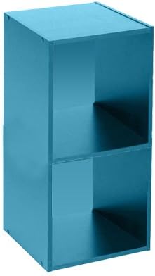 Modern Heritage CollectionStanding Wooden Bookcase – Simple Cube Display Wood Book Shelves, Unique Book Storage Rack - 2 Tier - Blue