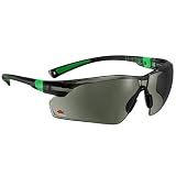 NoCry Work and Sports Safety Sunglasses with Green Tinted Scratch Resistant Wrap-Around Lenses and No-Slip Grips, UV 400 Protection. Adjustable, Black & Green Frames