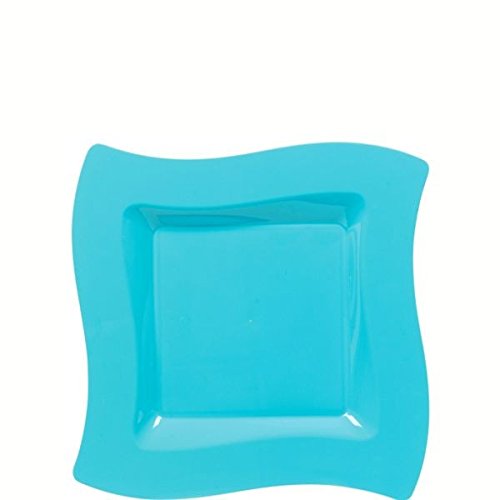 Party Perfect Premium Wavy Square Plates Tableware, Caribbean Blue, Plastic , 6