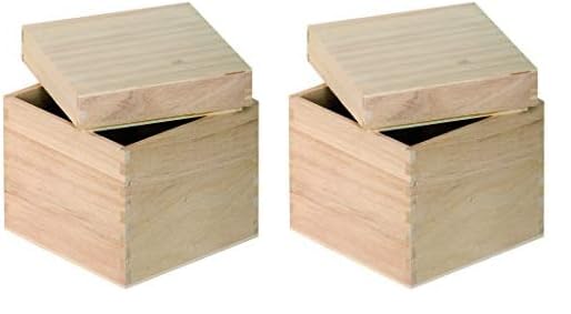 Artemio Wooden Cube Box, Wood, 12 x 12 x 12 cm (Pack of 2)