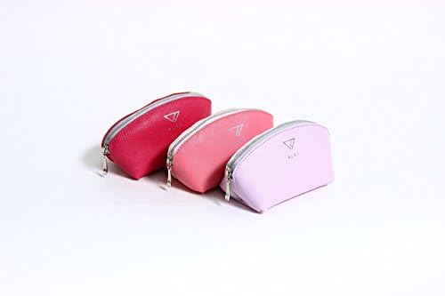 KANTI magenta, pink, lila pebbled leather makeup bag | Personalized cosmetic small purse with monogram