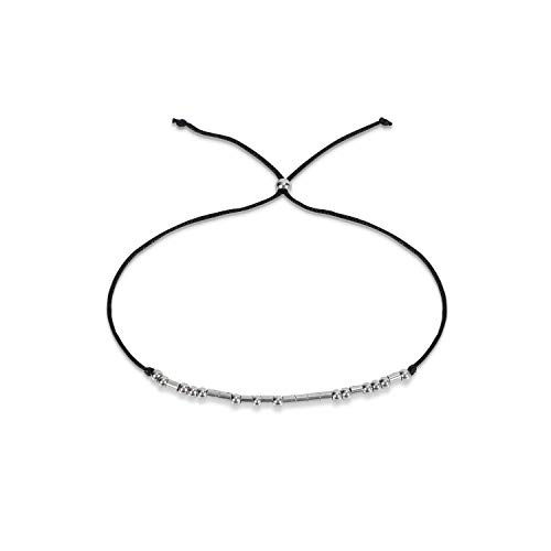 XquiziFit Morse Code Bracelet 3mm Silver Beads on Silk Cord Jewelry Gift for Women, Cute Bracelet with Special Meaning