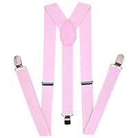 Navisima Women Adjustable Elastic Y Back Style Suspenders With Strong Metal Clips, Light Pink