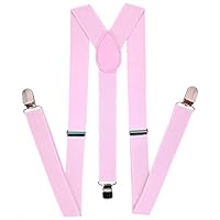 Navisima Women Adjustable Elastic Y Back Style Suspenders With Strong Metal Clips, Light Pink