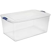 105 Quart Latch Box, Clear Plastic Storage Bin with Clear Lid, Blue