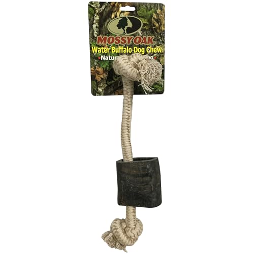 QT Dog Mossy Oak: Water Buffalo Horn & Tug Dog Chew - 12" Knotted Natural Cotto…
