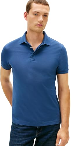Uomo Maglietta Polo Maniche Corte Hidden Placket con Chiusura con Bottoni, Blu (Aegean Sea), M
