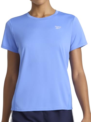 Reebok Women’s Align Interlock Short Sleeve Crewneck T-Shirt, Standard Fit, Lig…