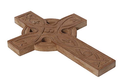 The StoreKing Handmade Classic Wooden Wall Cross Plaque 12" Long Hanging with Hand Carvings Religious Altar Home Living Room Decor