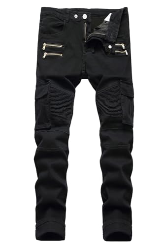 Baylvn Men's Designer Straight Slim Fit Patchwork Jeans Comfort Skinny Biker Denim Pants