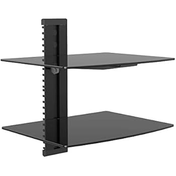 WALI Floating Strengthened Tempered Glass for DVD Players, Cable Boxes Games Consoles, TV Accessories (CS202), 2 Shelf, Black
