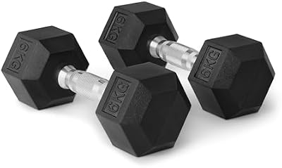 manubri esagonali set con rivestimento in gomma, 6 kg, Nero