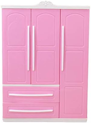 guantongda Pink Toy Wardrobe Dollhouse Mini Furniture Pink Closet Wardrobe Set For Doll DIY Toy Girls Gift Wholesale(None pink)