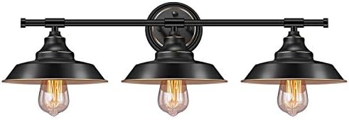 Farmhouse Rustic Type Classic 3-Lights Self-importance Wall Sconce Lighting, Elibbren E26 Base Metallic Matte Black Industrial Lavatory Wall Gentle Fixture for Lavatory Self-importance Mirror Cupboards Dressing Desk