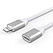 EMATETEK Extender Cable Connector Female to Male Pass Audio Video Music Data and Power Charge. 1PCS 3Ft Female to Male Extension Cable Made of White TPE and Sliver Aluminum.