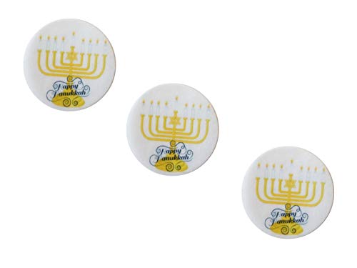 Happy Hanukkah Menorah Candles Jewish Christmas Holiday Wafer Paper Cake Toppers 1.5 Inch for Decorating Cookies Cakes Cupcakes Desserts Pack of 24