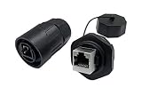 CERRXIAN CNLINKO RJ45 Femle to Female Coupler Panel Mount Waterproof Connector Combo with Cap (Black)