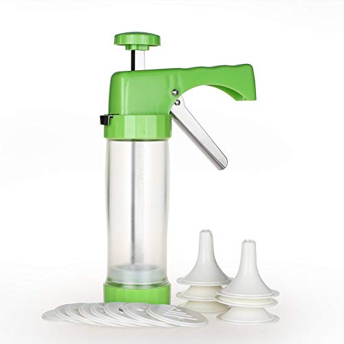 KABB Clear Cookie Press Gun Kit with 16 Discs and 6 Icing Tips for DIY Biscuit Maker and Decoration-Green
