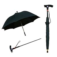 Zfusshop Umbrella Walking Stick, Multi-Function Smart Cane with Umbrella Detachable LED Lighting System Old Walking Stick - 88CM Portable,Rainproof,UV (Color : Black)